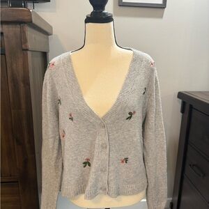 Only Gray Cardigan with Floral Embroidered Details